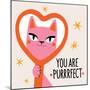 Vector Illustration with Pink Cat Looking in Red Heart Shaped Mirror. You are Purrrfect Lettering P-julymilks-Mounted Photographic Print
