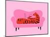 Vector Illustration with Tiger Lying on Sofa and Drinking Red Wine from Glass-julymilks-Mounted Photographic Print