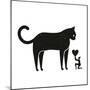 Vector Illustration with Woman Holding Heart and Huge Black Cat. Funny Domestic Animal Print Design-null-Mounted Art Print