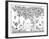 Vector Illustration Zentangl Park, Garden, Spring: a Bench, a Tree with Apples, Flowers, Swing, Doo-null-Framed Art Print