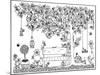 Vector Illustration Zentangl Park, Garden, Spring: a Bench, a Tree with Apples, Flowers, Swing, Doo-null-Mounted Art Print