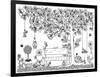 Vector Illustration Zentangl Park, Garden, Spring: a Bench, a Tree with Apples, Flowers, Swing, Doo-null-Framed Art Print