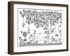 Vector Illustration Zentangl Park, Garden, Spring: a Bench, a Tree with Apples, Flowers, Swing, Doo-null-Framed Art Print