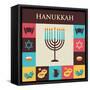 Vector Illustrations of Famous Symbols for the Jewish Holiday Hanukkah-LipMic-Framed Stretched Canvas