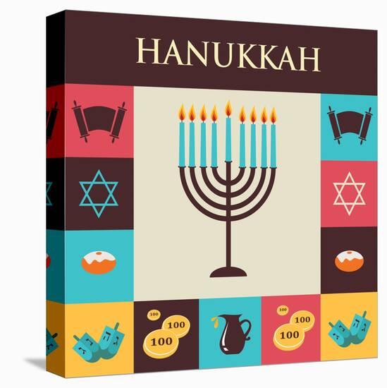 Vector Illustrations of Famous Symbols for the Jewish Holiday Hanukkah-LipMic-Stretched Canvas