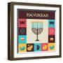 Vector Illustrations of Famous Symbols for the Jewish Holiday Hanukkah-LipMic-Framed Art Print