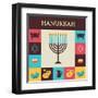 Vector Illustrations of Famous Symbols for the Jewish Holiday Hanukkah-LipMic-Framed Art Print