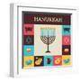 Vector Illustrations of Famous Symbols for the Jewish Holiday Hanukkah-LipMic-Framed Art Print