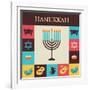 Vector Illustrations of Famous Symbols for the Jewish Holiday Hanukkah-LipMic-Framed Art Print