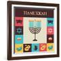 Vector Illustrations of Famous Symbols for the Jewish Holiday Hanukkah-LipMic-Framed Art Print