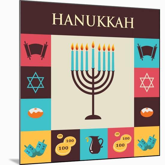 Vector Illustrations of Famous Symbols for the Jewish Holiday Hanukkah-LipMic-Mounted Art Print