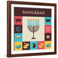 Vector Illustrations of Famous Symbols for the Jewish Holiday Hanukkah-LipMic-Framed Art Print