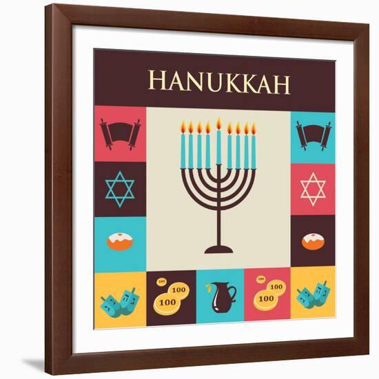 Vector Illustrations of Famous Symbols for the Jewish Holiday Hanukkah-LipMic-Framed Art Print