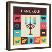 Vector Illustrations of Famous Symbols for the Jewish Holiday Hanukkah-LipMic-Framed Art Print