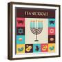 Vector Illustrations of Famous Symbols for the Jewish Holiday Hanukkah-LipMic-Framed Art Print