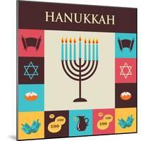 Vector Illustrations of Famous Symbols for the Jewish Holiday Hanukkah-LipMic-Mounted Art Print