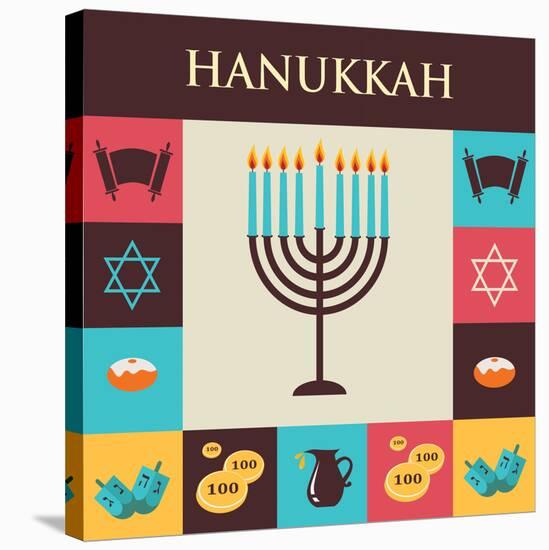 Vector Illustrations of Famous Symbols for the Jewish Holiday Hanukkah-LipMic-Stretched Canvas