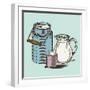 Vector Image of a Milk Canister, a Jug for Milk and a Cup. Depiction in the Style of Engraving.-tutsi-Framed Art Print