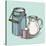 Vector Image of a Milk Canister, a Jug for Milk and a Cup. Depiction in the Style of Engraving.-tutsi-Stretched Canvas