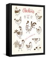 Vector Images of Chickens, Hens, Cocks, Eggs in Cartoon Style, Line Art. Elements for Design Cover-Baksiabat-Framed Stretched Canvas
