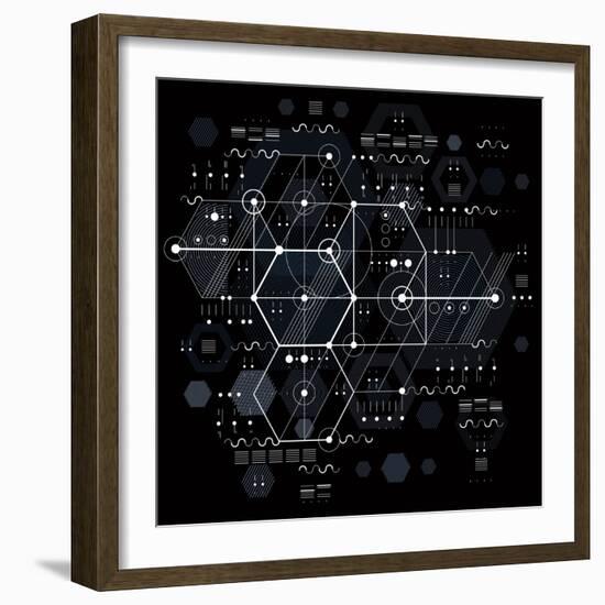 Vector Industrial and Engineering Background, Future Technical Plan. Perspective Blueprint of Mecha-Sylverarts Vectors-Framed Art Print