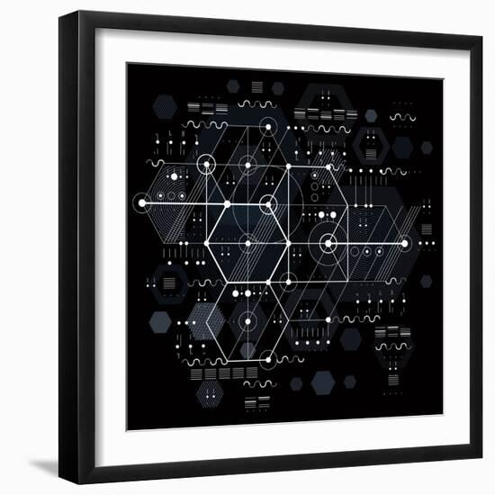 Vector Industrial and Engineering Background, Future Technical Plan. Perspective Blueprint of Mecha-Sylverarts Vectors-Framed Art Print