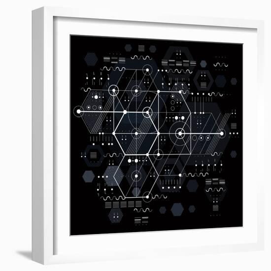 Vector Industrial and Engineering Background, Future Technical Plan. Perspective Blueprint of Mecha-Sylverarts Vectors-Framed Art Print