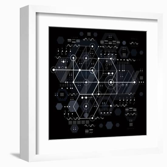 Vector Industrial and Engineering Background, Future Technical Plan. Perspective Blueprint of Mecha-Sylverarts Vectors-Framed Art Print