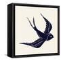 Vector Ink Pen Hand Drawn Flying Swallow Silhouette Illustration with Vintage Feel | Flying Swallow-Mascha Tace-Framed Stretched Canvas