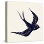 Vector Ink Pen Hand Drawn Flying Swallow Silhouette Illustration with Vintage Feel | Flying Swallow-Mascha Tace-Stretched Canvas