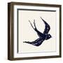 Vector Ink Pen Hand Drawn Flying Swallow Silhouette Illustration with Vintage Feel | Flying Swallow-Mascha Tace-Framed Art Print