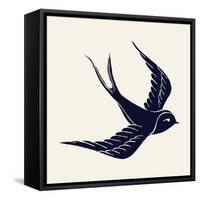 Vector Ink Pen Hand Drawn Flying Swallow Silhouette Illustration with Vintage Feel | Flying Swallow-Mascha Tace-Framed Stretched Canvas