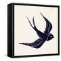 Vector Ink Pen Hand Drawn Flying Swallow Silhouette Illustration with Vintage Feel | Flying Swallow-Mascha Tace-Framed Stretched Canvas