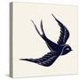 Vector Ink Pen Hand Drawn Flying Swallow Silhouette Illustration with Vintage Feel | Flying Swallow-Mascha Tace-Stretched Canvas