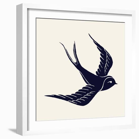 Vector Ink Pen Hand Drawn Flying Swallow Silhouette Illustration with Vintage Feel | Flying Swallow-Mascha Tace-Framed Art Print