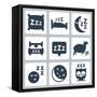 Vector Isolated Sleep Concept Icons Set: Pillow, Bed, Moon, Sheep, Owl, Zzz-GreyJ-Framed Stretched Canvas