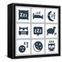 Vector Isolated Sleep Concept Icons Set: Pillow, Bed, Moon, Sheep, Owl, Zzz-GreyJ-Framed Stretched Canvas