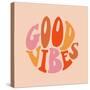 Vector Lettering Illustration. 1970 Retro Style. Groovy Slogan of Good Vibes. Graphic Tee Print. Te-Olga Burkova-Stretched Canvas