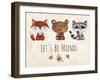 Vector Lovely Cute Illustration with Baby Fox, Bear, Raccoon and Bees. Let's Be Friends. Vector Ill-Yana Fefelova-Framed Art Print