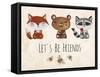 Vector Lovely Cute Illustration with Baby Fox, Bear, Raccoon and Bees. Let's Be Friends. Vector Ill-Yana Fefelova-Framed Stretched Canvas