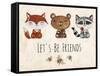 Vector Lovely Cute Illustration with Baby Fox, Bear, Raccoon and Bees. Let's Be Friends. Vector Ill-Yana Fefelova-Framed Stretched Canvas