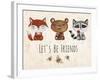 Vector Lovely Cute Illustration with Baby Fox, Bear, Raccoon and Bees. Let's Be Friends. Vector Ill-Yana Fefelova-Framed Art Print