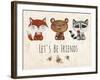 Vector Lovely Cute Illustration with Baby Fox, Bear, Raccoon and Bees. Let's Be Friends. Vector Ill-Yana Fefelova-Framed Art Print