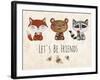 Vector Lovely Cute Illustration with Baby Fox, Bear, Raccoon and Bees. Let's Be Friends. Vector Ill-Yana Fefelova-Framed Art Print