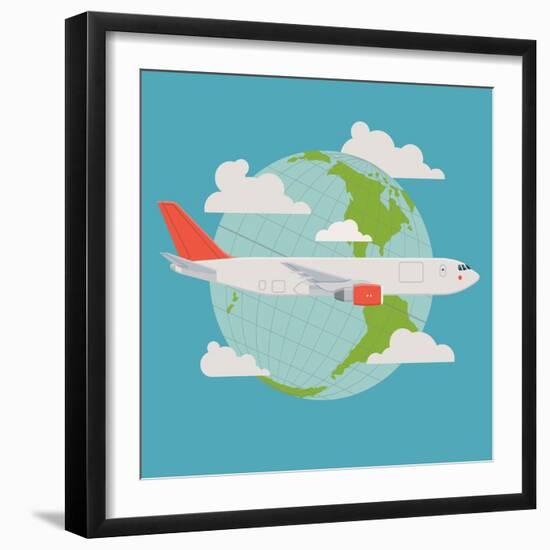 Vector Modern Delivery Web Icon on Flying Transport Freight Cargo Jet Airliner Plane, Flat Design,-Mascha Tace-Framed Art Print