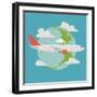 Vector Modern Delivery Web Icon on Flying Transport Freight Cargo Jet Airliner Plane, Flat Design,-Mascha Tace-Framed Art Print