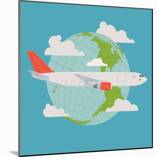 Vector Modern Delivery Web Icon on Flying Transport Freight Cargo Jet Airliner Plane, Flat Design,-Mascha Tace-Mounted Art Print