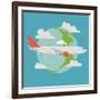 Vector Modern Delivery Web Icon on Flying Transport Freight Cargo Jet Airliner Plane, Flat Design,-Mascha Tace-Framed Art Print