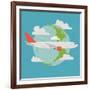 Vector Modern Delivery Web Icon on Flying Transport Freight Cargo Jet Airliner Plane, Flat Design,-Mascha Tace-Framed Art Print