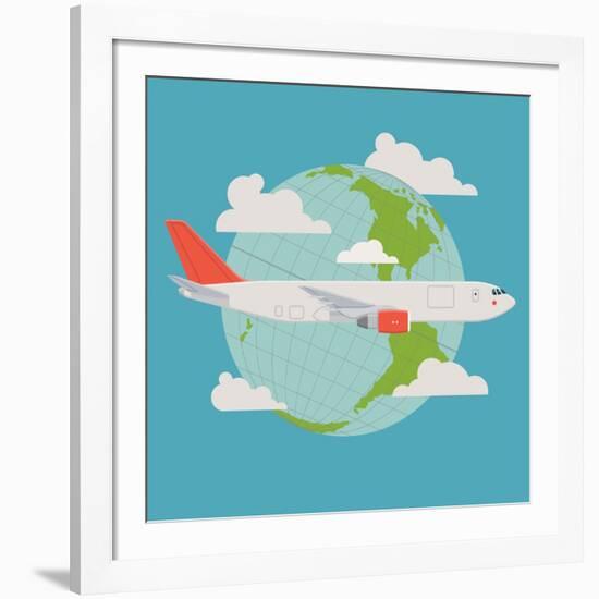 Vector Modern Delivery Web Icon on Flying Transport Freight Cargo Jet Airliner Plane, Flat Design,-Mascha Tace-Framed Art Print